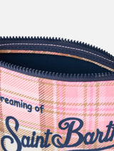 Wooly pochette Aline with pink tartan print