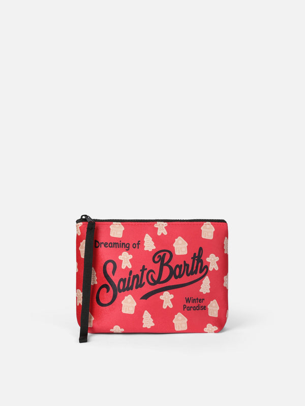 Red wooly pochette Aline with ginger cookie print