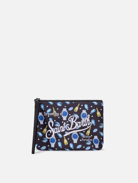 Schwarzer Aline pochette mit Austern- und Uhren-Print 