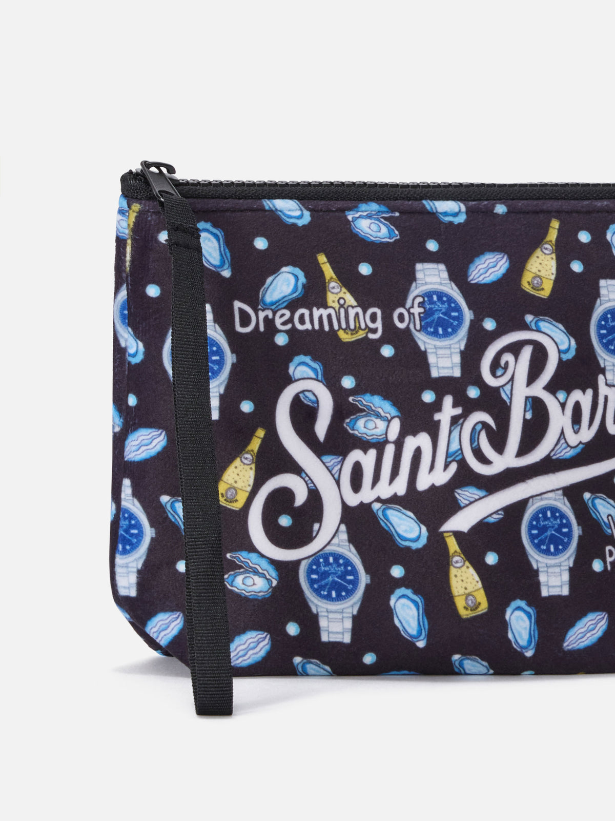 Schwarzer Aline pochette mit Austern- und Uhren-Print 