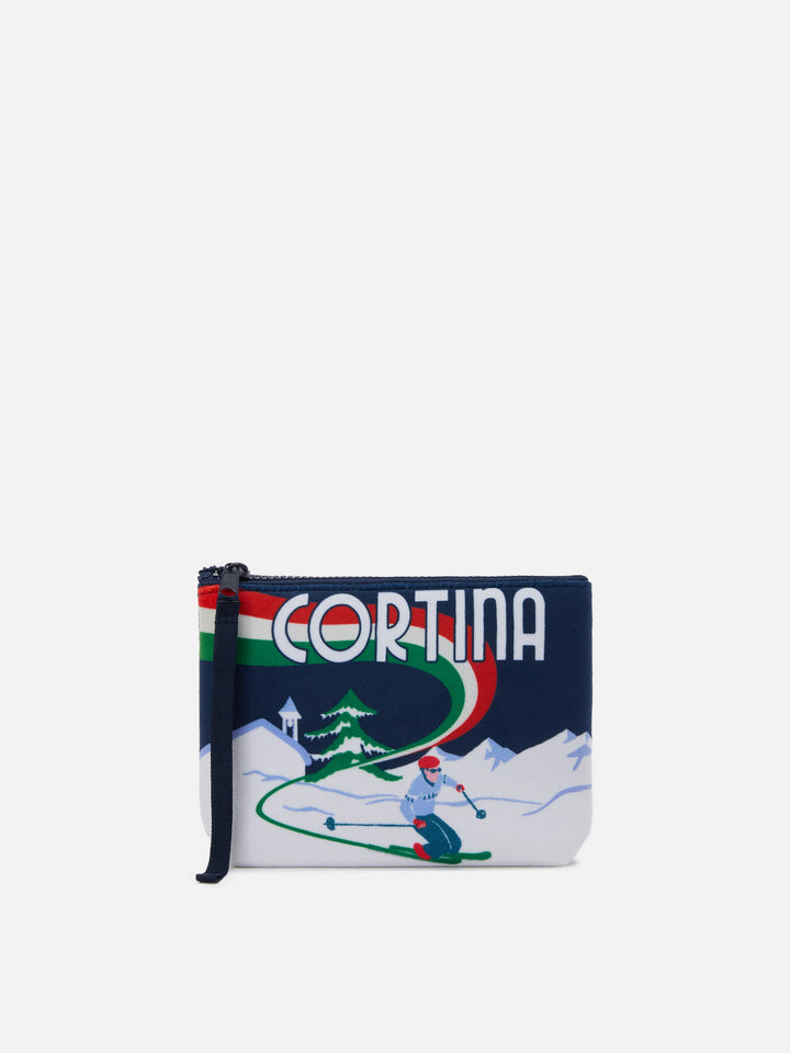 Pochette Aline effetto lana con stampa sciatori Cortina