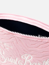 Pochette Aline in spugna rosa con motivo zebra embossed