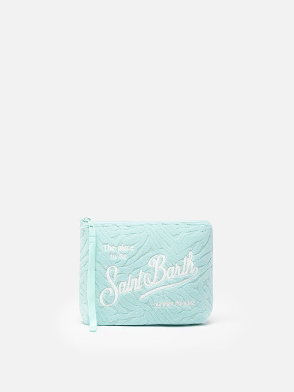 Aline water green zebra embossed terry pochette