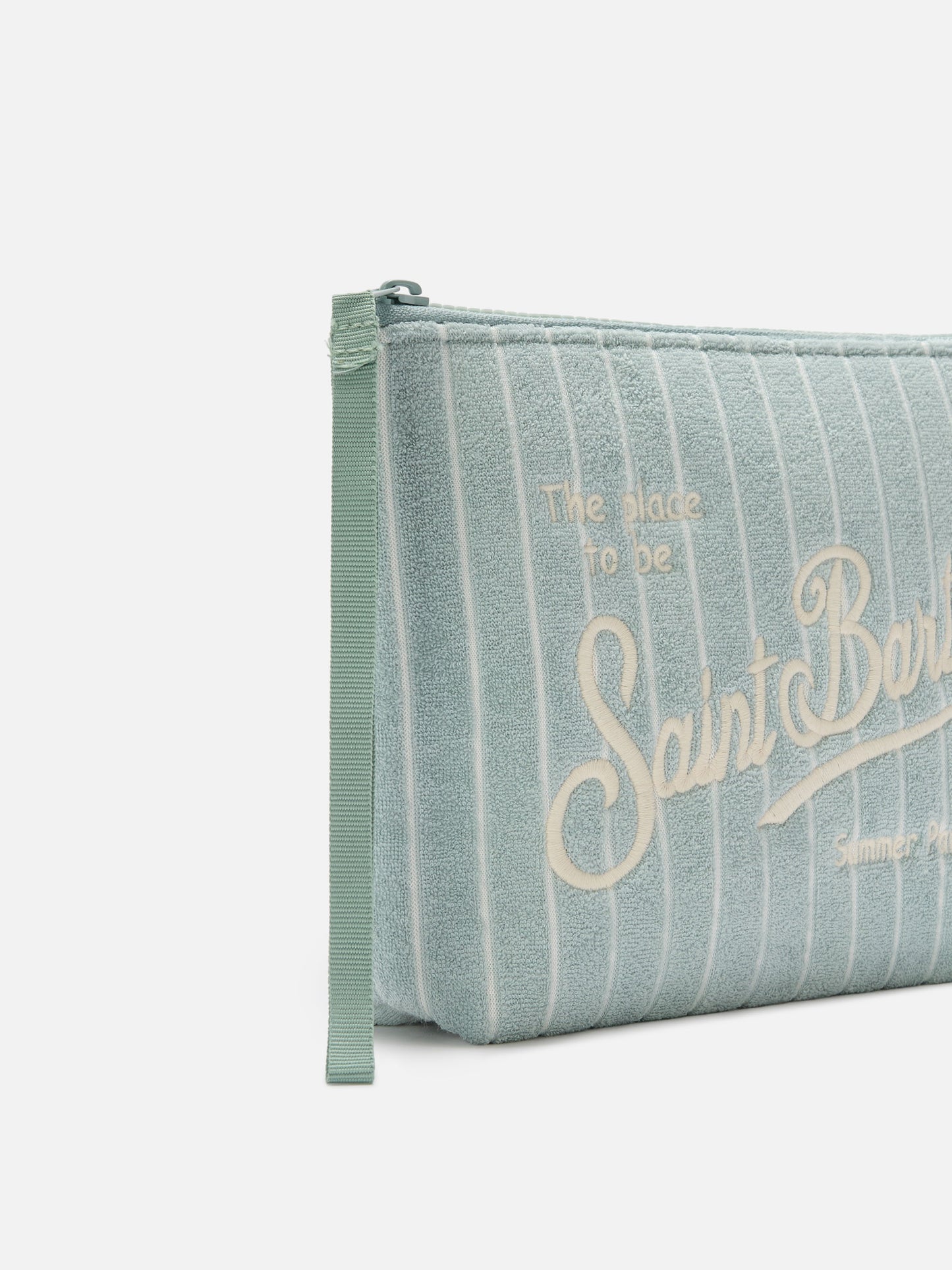 Aline terry-effect pouch with striped embossed pattern