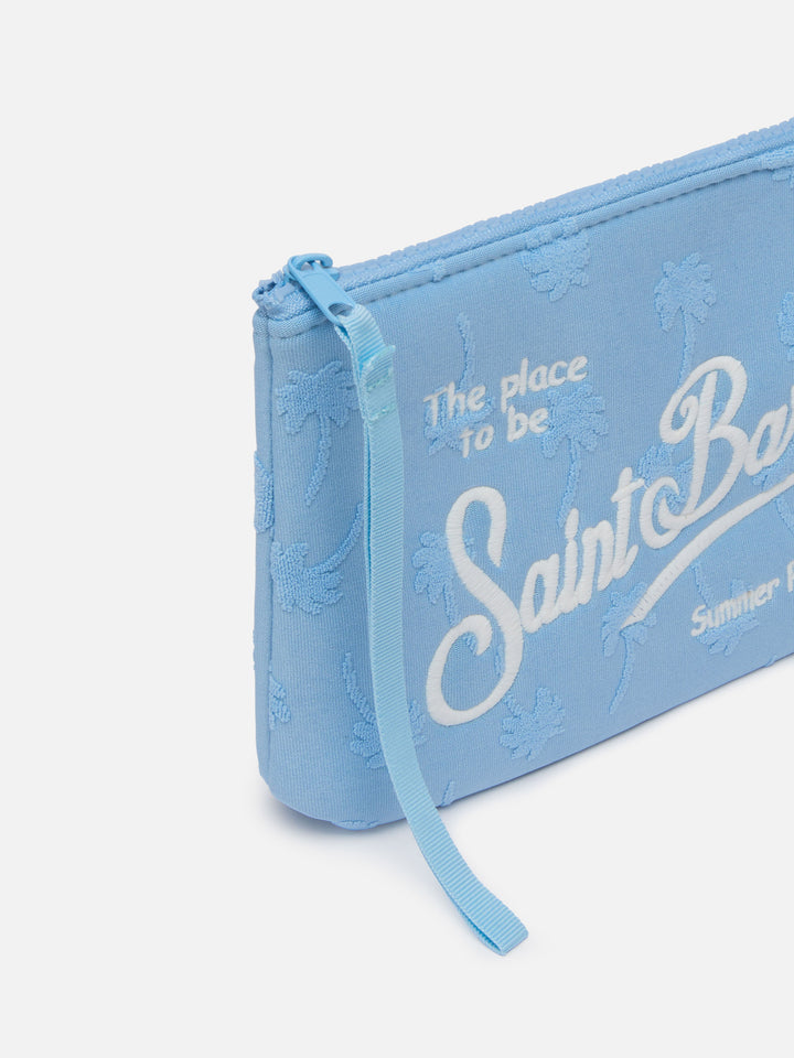 Aline light blue palm embossed terry pochette