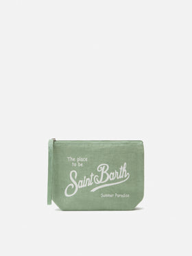 Aline sage solid color linen pouch
