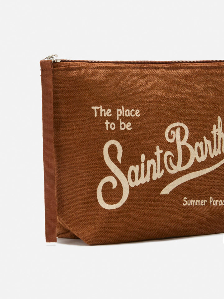 Aline brown solid color linen pouch