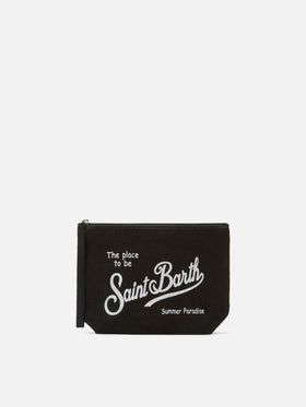 Pochette Aline in lino nero tinta unita