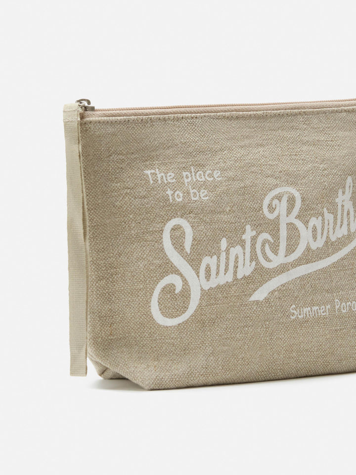 Aline beige solid color linen pouch
