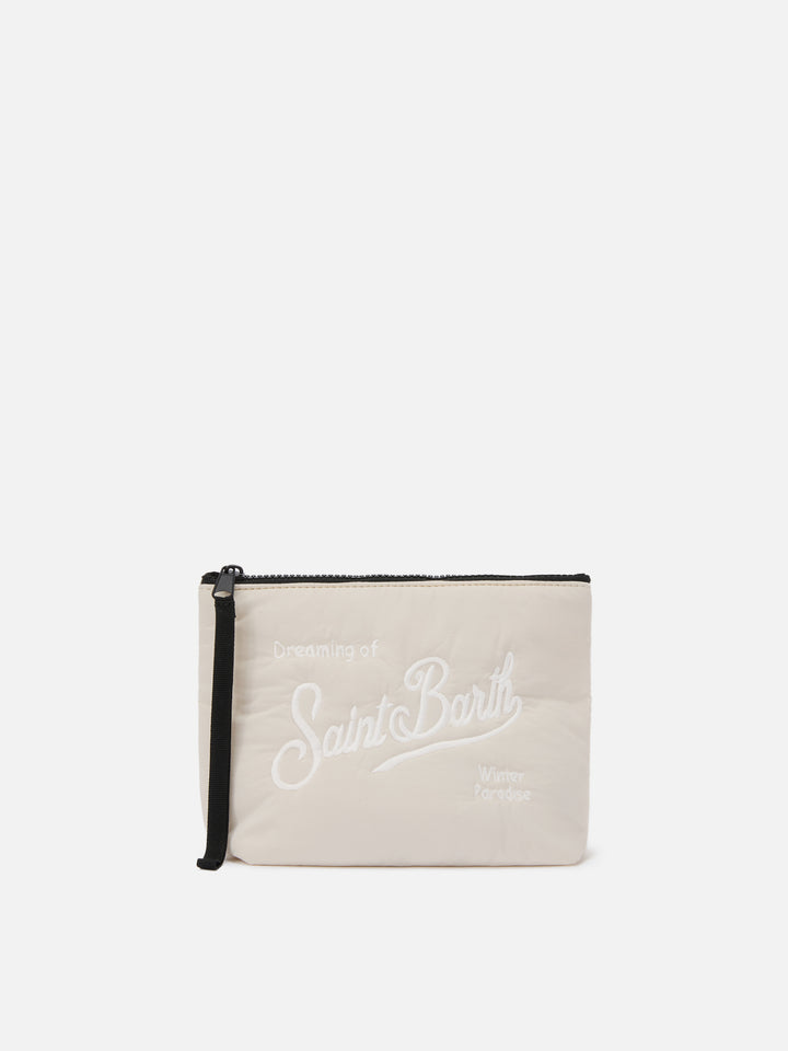 Pochette Aline Puffer in nylon imbottito beige
