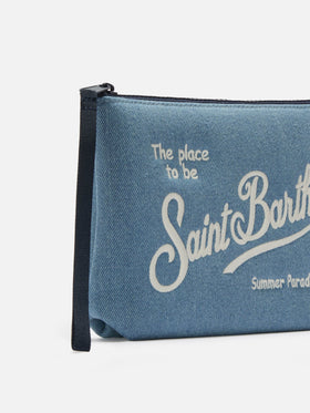 Aline blue denim-effect pouch