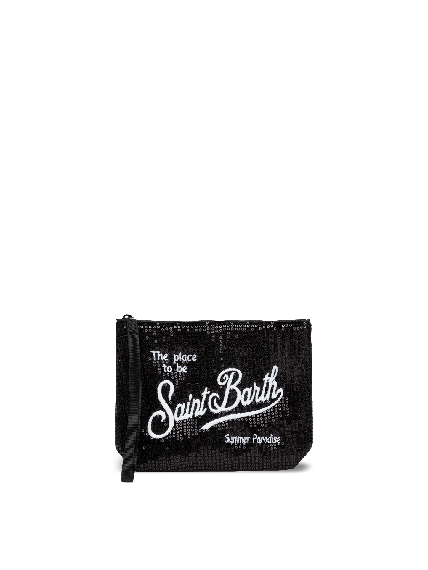 Aline black sequinned pochette with embroidered logo