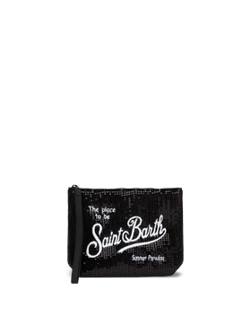 Aline black sequinned pochette with embroidered logo