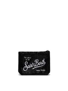 Aline black sequinned pochette with embroidered logo