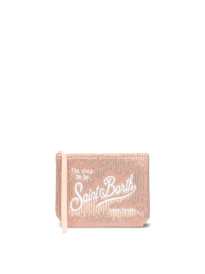 Aline pink sequinned pochette with embroidered logo - MC2 Saint Barth