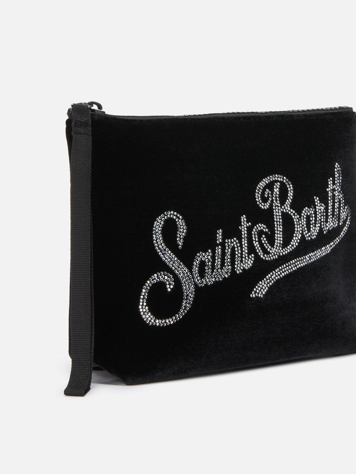 Pochette Aline Velvet in velluto nero e strass