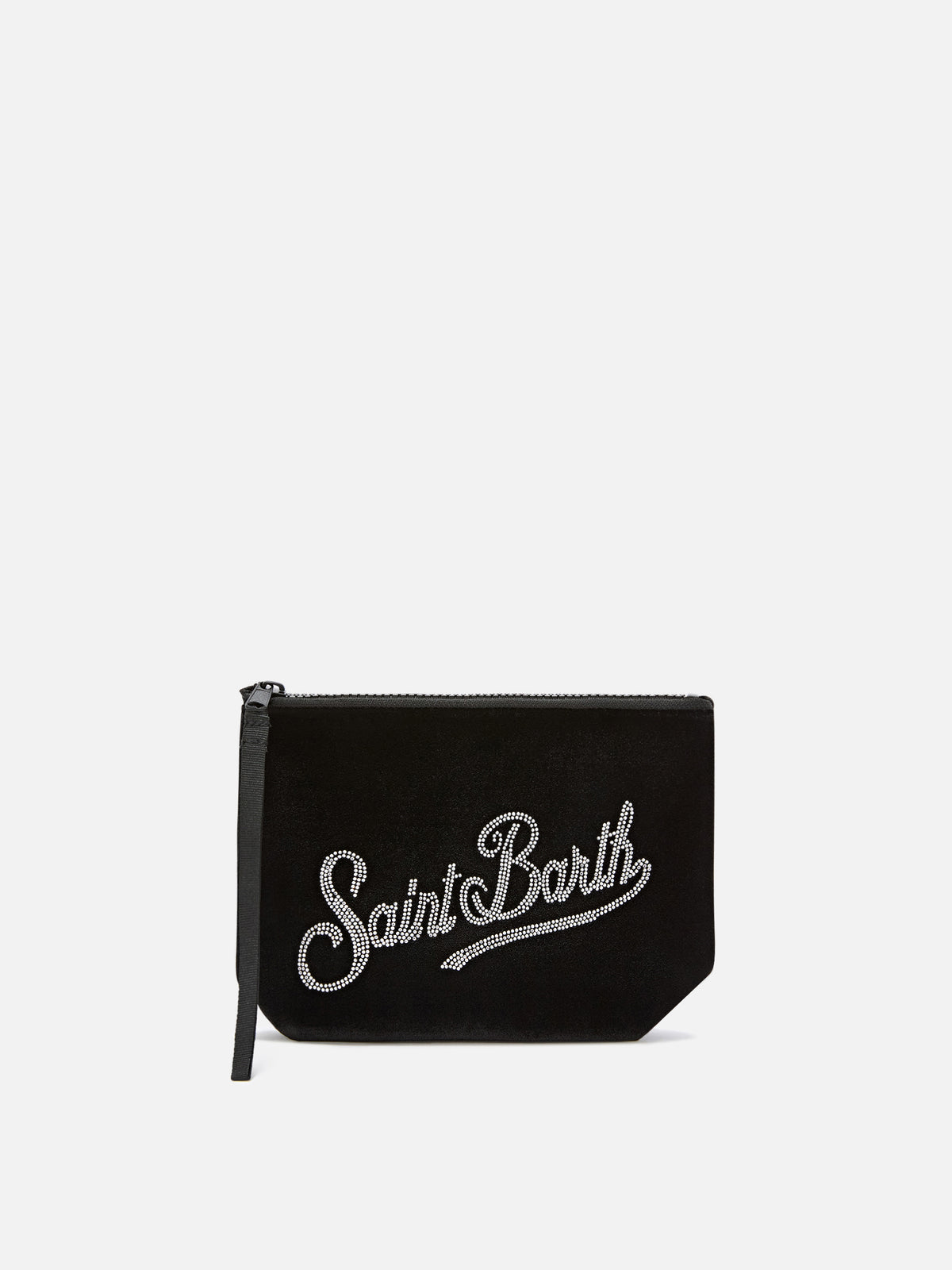 Schwarzes Aline aus Samt pochette mit Strasslogo 