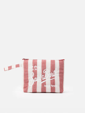 Aline Soft L cotton linen pochette with striped print