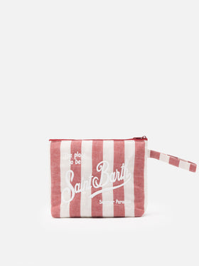 Aline Soft L cotton linen pochette with striped print
