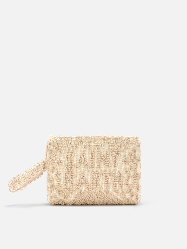 Pochette Aline in cotone beige con ricamo tufting