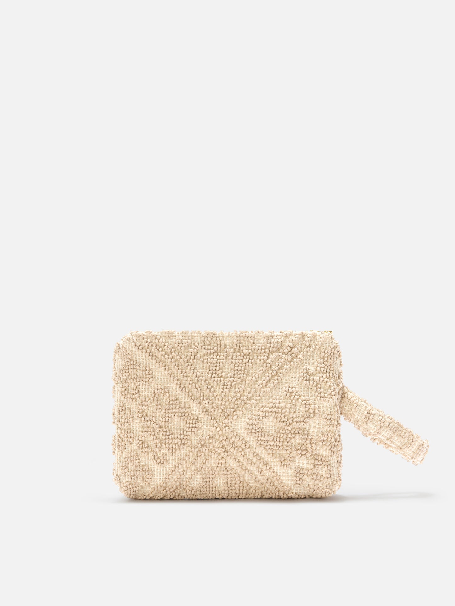 Pochette Aline in cotone beige con ricamo tufting