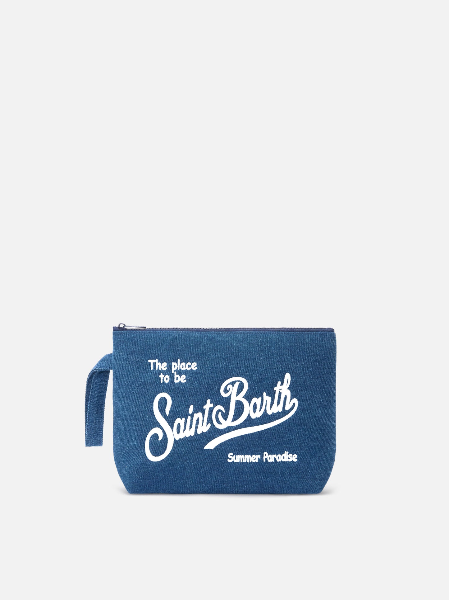 Aline dark blue denim-effect pouch