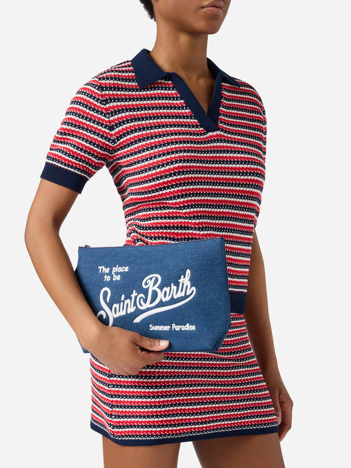 Pochette Aline in effetto denim blu scuro