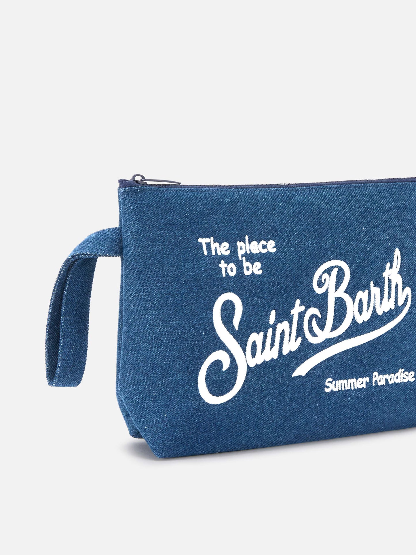 Aline dark blue denim-effect pouch