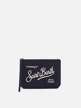Navy blue Aline Wollmischung pochette mit Logostickerei 