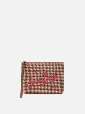 Aline en mélange de laine pochette à motif pied-de-poule et broderie logo 