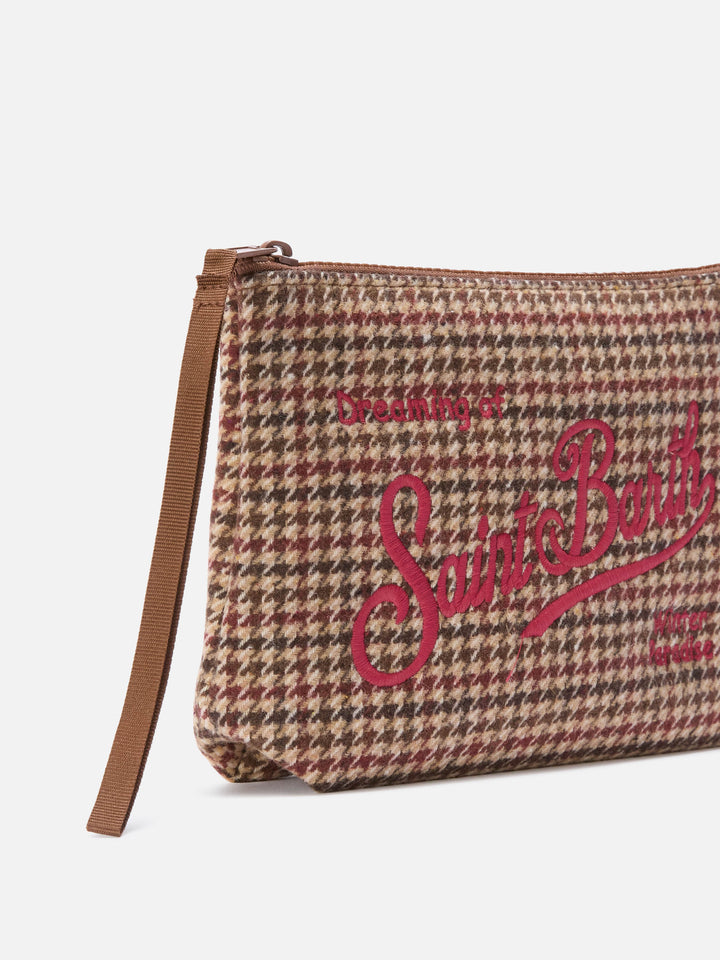 Aline en mélange de laine pochette à motif pied-de-poule et broderie logo 