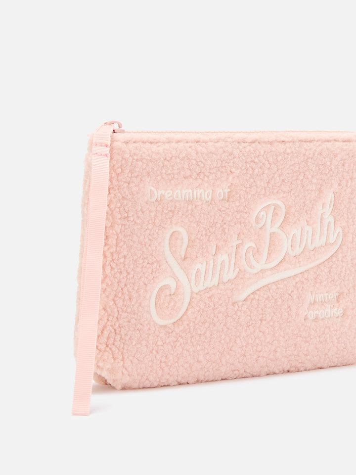 pochette teddy Aline rosa con bordado del logo 