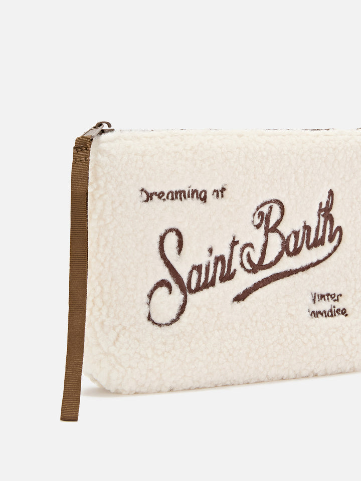 Teddy Aline beige pochette con bordado de logo marrón 