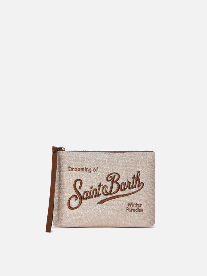 Pull lurex pochette beige Aline avec broderie logo 