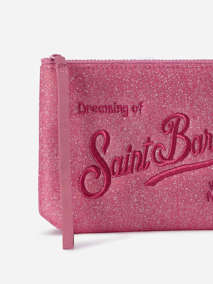 Aline en lurex fuchsia pochette avec broderie logo 