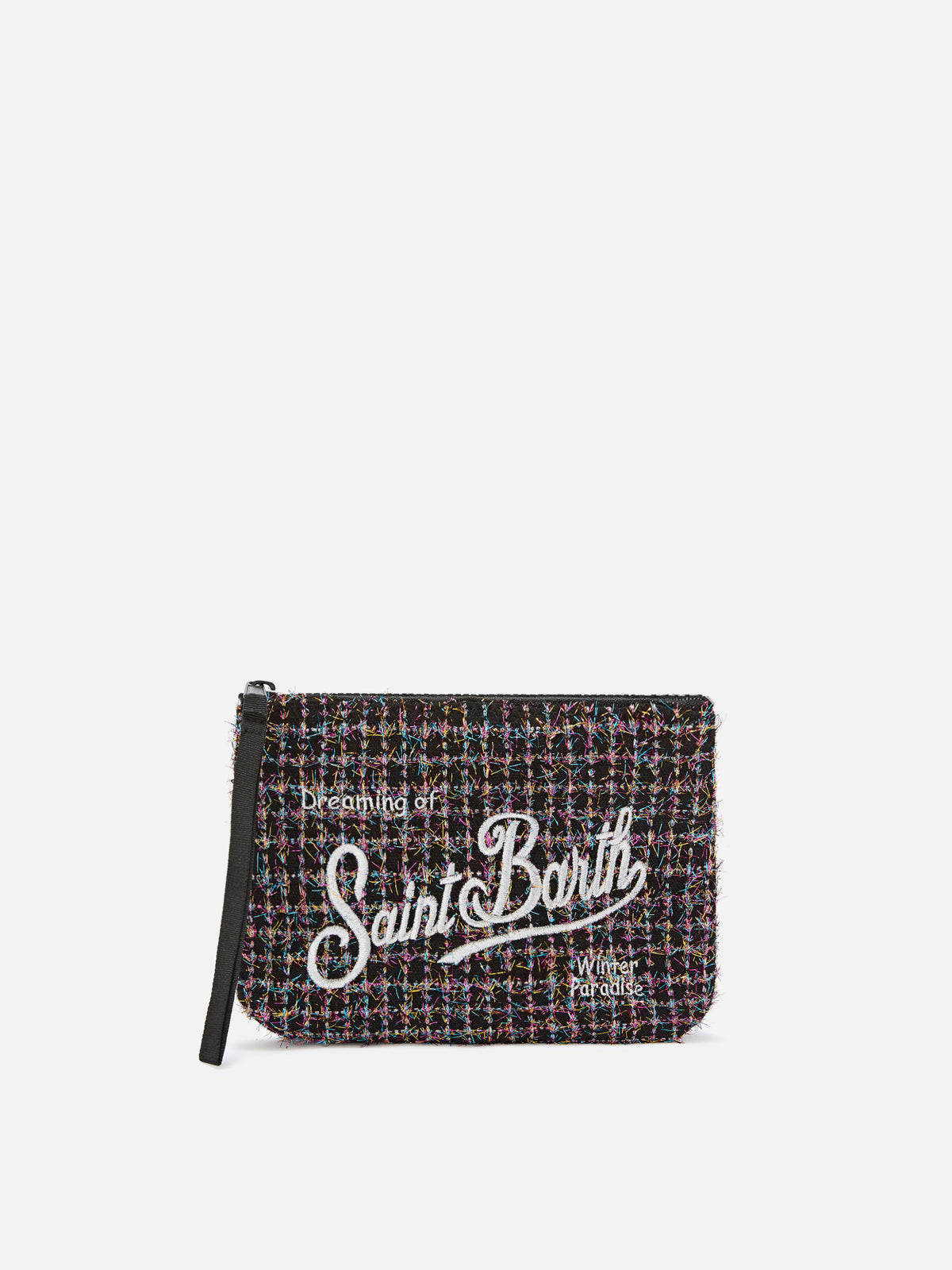 Schwarze Aline-Tweed-pochette mit Logostickerei 