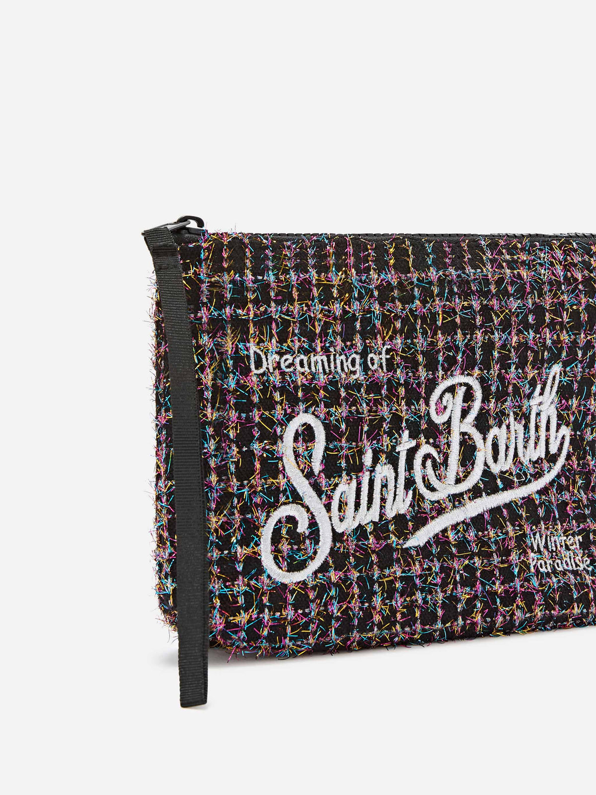 Schwarze Aline-Tweed-pochette mit Logostickerei 