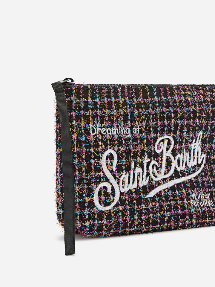 Black Aline tweed pochette with logo embroidery