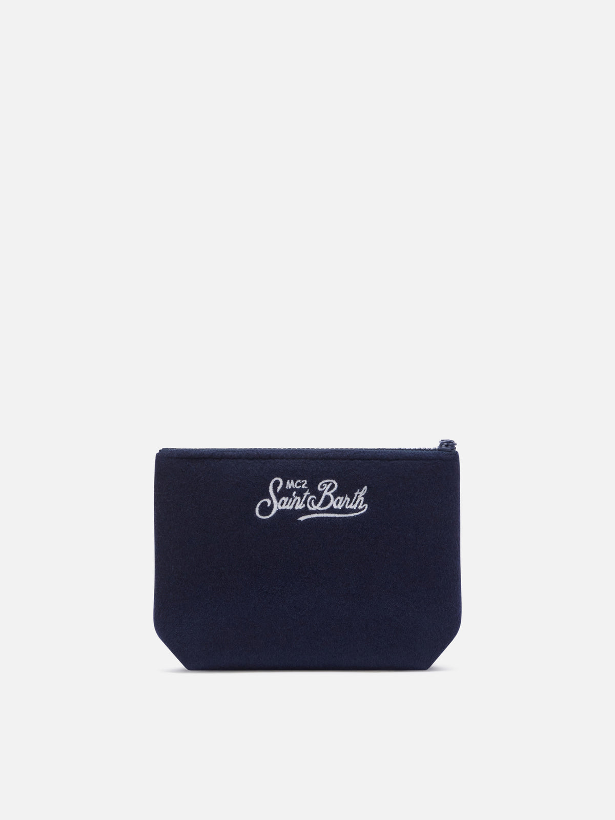 Fieltro blue Aline azul marino pochette con flores y corazones bordados 