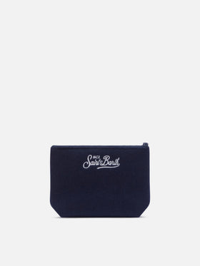 Fieltro blue Aline azul marino pochette con flores y corazones bordados 