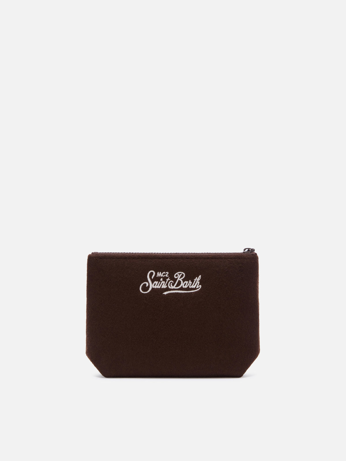 Sombrero Aline de fieltro marrón pochette con paisaje de montaña bordado 