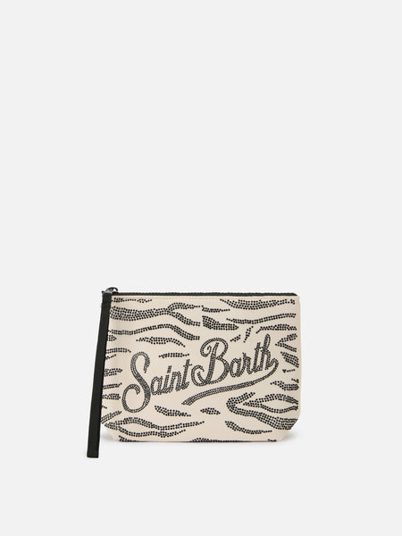 Aline scuba pouch with zebra print and applied rhinestones – MC2
