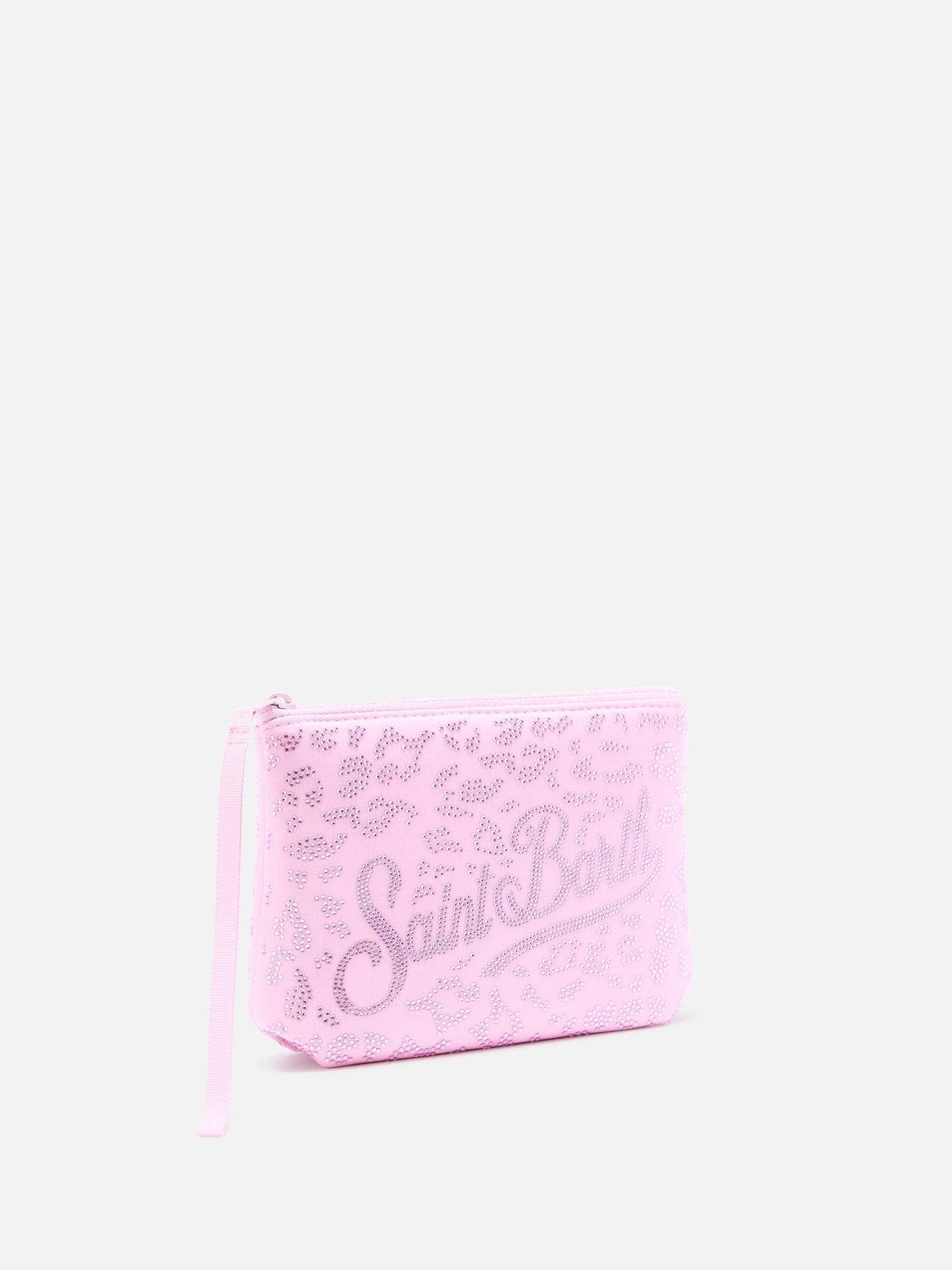 Pochette Aline in scuba con stampa leopardata e strass applicati