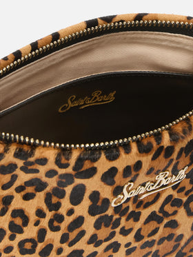 Borsa a spalla Aline Bag in pelle spazzolata e cavallino leopardato