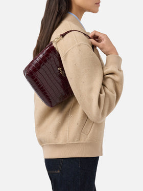 Aline Shoulder Bag in crocodile-print bordeaux leather