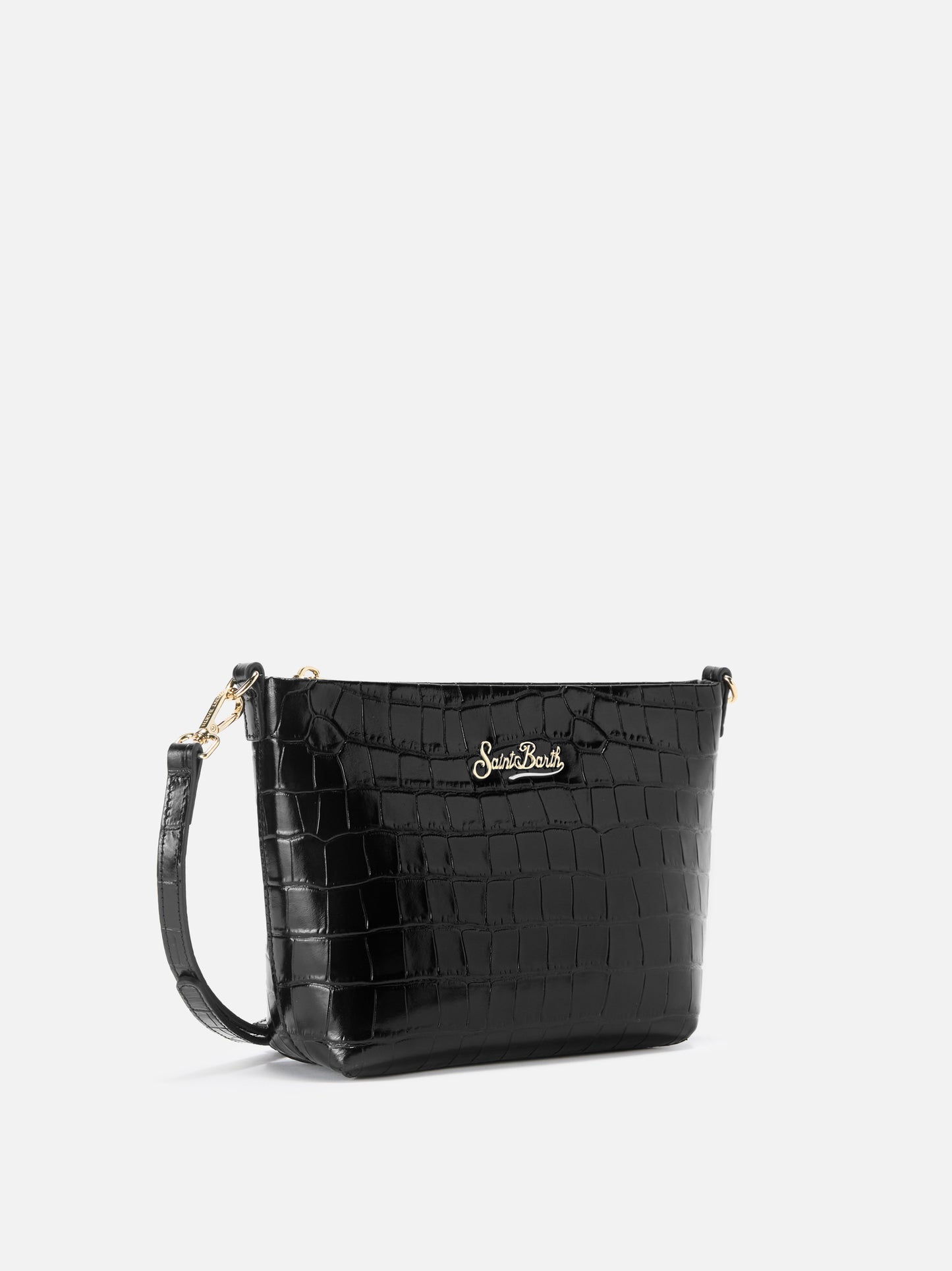 Borsa a spalla Aline Bag in pelle stampa cocco nera