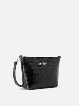 Borsa a spalla Aline Bag in pelle stampa cocco nera