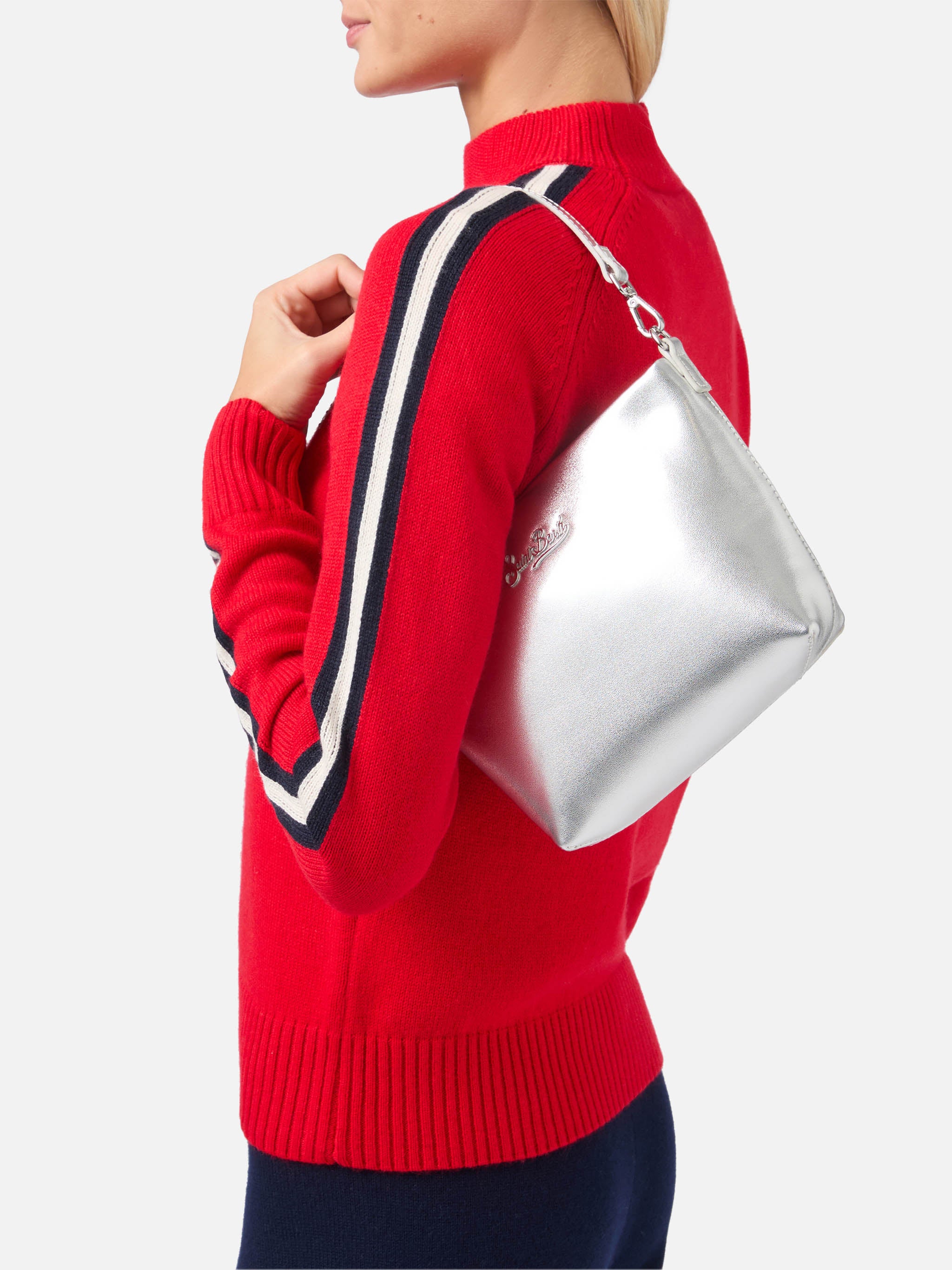 Aline Shoulder Bag in silver laminated leather – MC2 Saint Barth