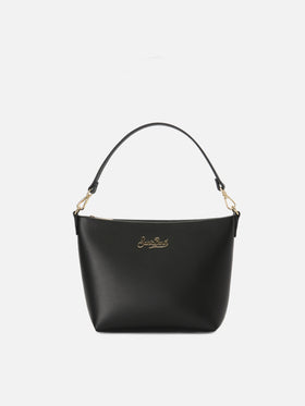 Aline bag in black smooth leather with metal logo plaque