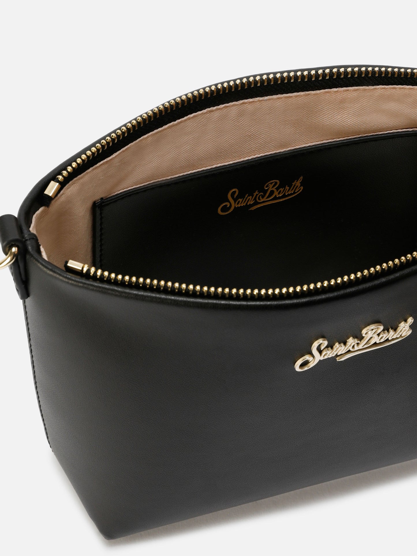 Aline bag in black smooth leather with metal logo plaque